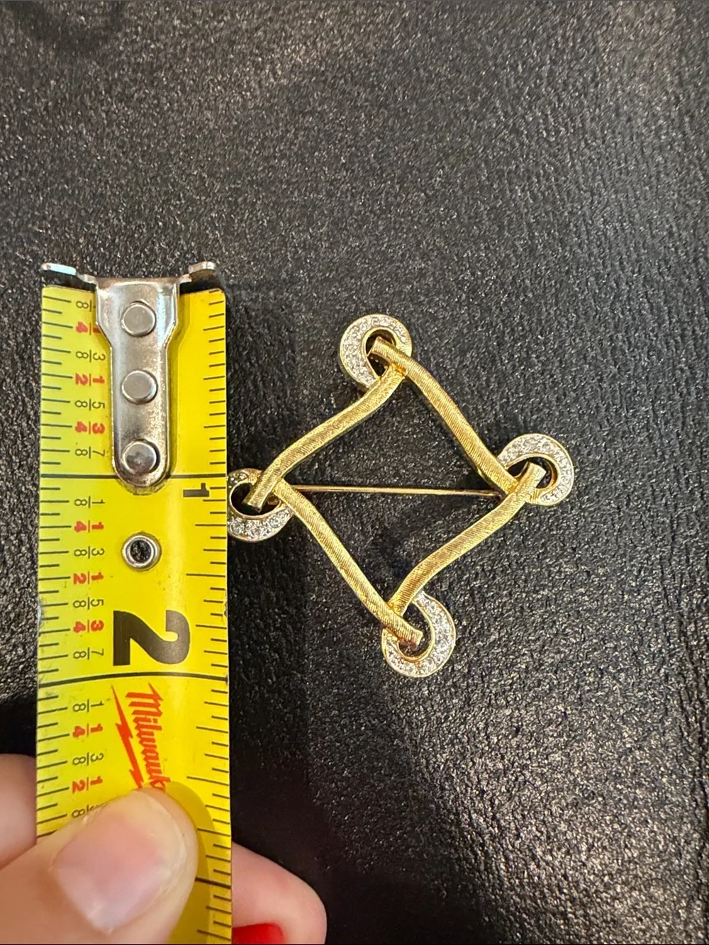 Trifari Gold-Tone Knotted Square Brooch with Clear Rhinestones